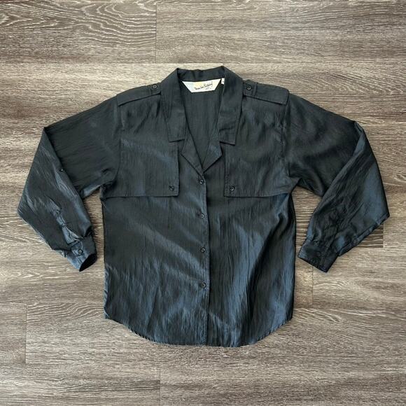 Diane Von Furstenberg Tops - Vintage DVF Black Utility Blouse Size 10 Petite Button Down Top Y2K‎ Minimalist